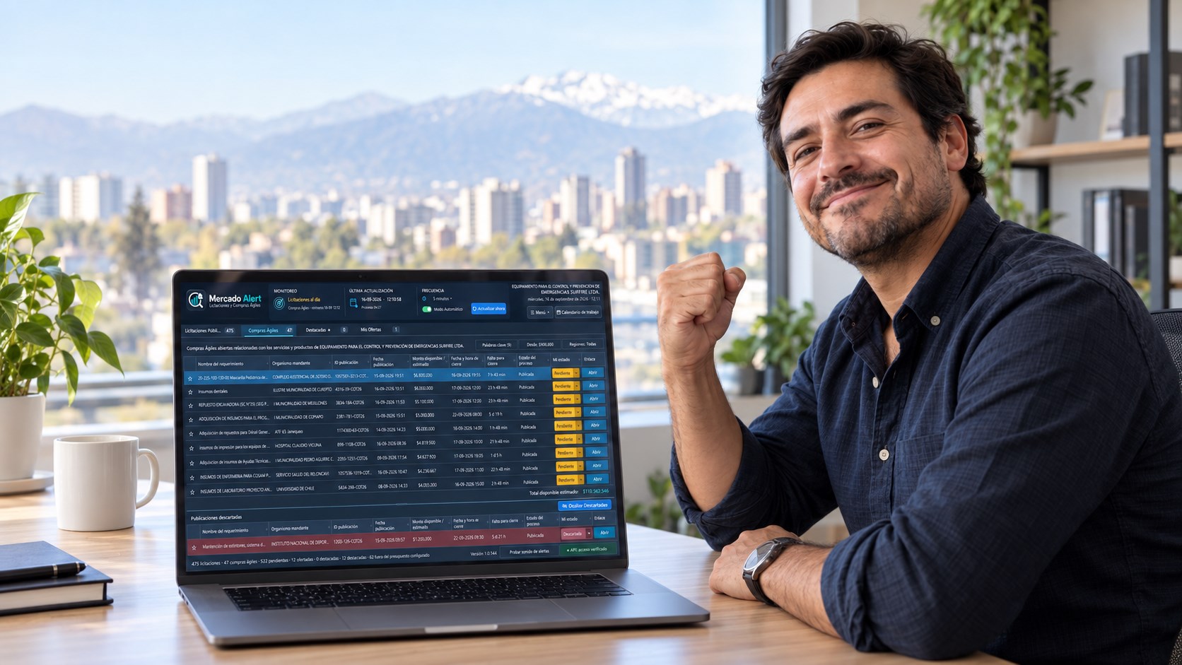 Usuario revisando oportunidades de Mercado Público con Mercado Alert